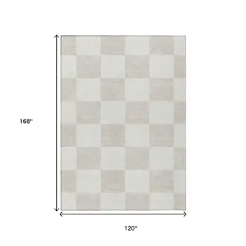 10' X 14' Ivory And Beige Geometric Washable Indoor Outdoor Area Rug