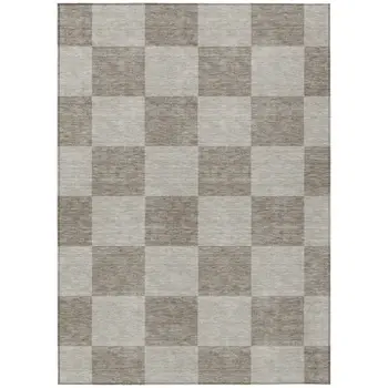 5' X 8' Khaki And Taupe Geometric Washable Indoor Outdoor Area Rug