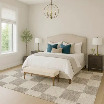 5' X 8' Khaki And Taupe Geometric Washable Indoor Outdoor Area Rug