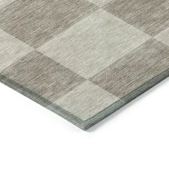 9' X 12' Khaki And Taupe Geometric Washable Indoor Outdoor Area Rug