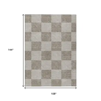 9' X 12' Khaki And Taupe Geometric Washable Indoor Outdoor Area Rug