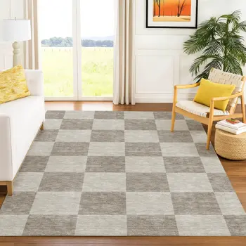 9' X 12' Khaki And Taupe Geometric Washable Indoor Outdoor Area Rug