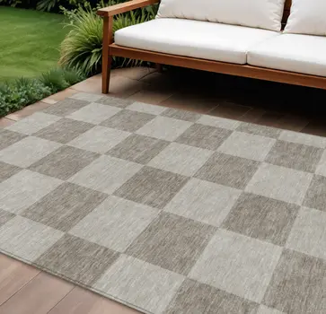 10' X 14' Khaki And Taupe Geometric Washable Indoor Outdoor Area Rug