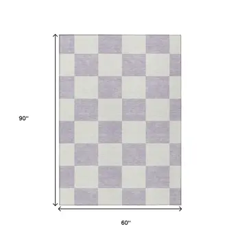 5' X 8' Lavender And Ivory Geometric Washable Indoor Outdoor Area Rug