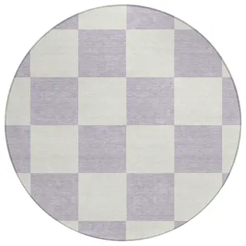 8' Lavender And Ivory Round Geometric Washable Indoor Outdoor Area Rug