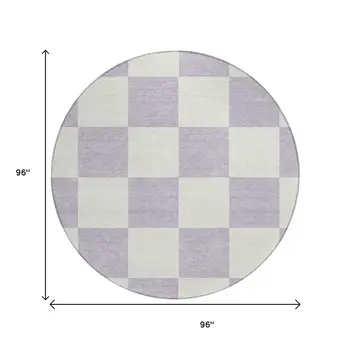 8' Lavender And Ivory Round Geometric Washable Indoor Outdoor Area Rug