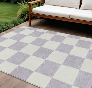 9' X 12' Lavender And Ivory Geometric Washable Indoor Outdoor Area Rug