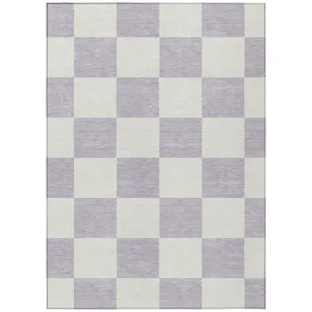 9' X 12' Lavender And Ivory Geometric Washable Indoor Outdoor Area Rug