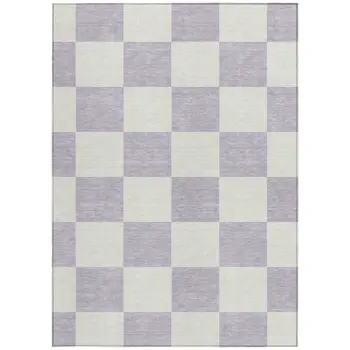 9' X 12' Lavender And Ivory Geometric Washable Indoor Outdoor Area Rug