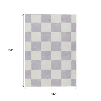 10' X 14' Lavender And Ivory Geometric Washable Indoor Outdoor Area Rug