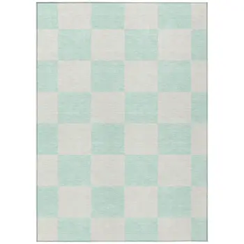 5' X 8' Mint Green And Ivory Geometric Washable Indoor Outdoor Area Rug