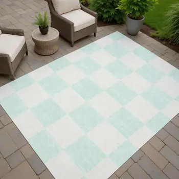 9' X 12' Mint Green And Ivory Geometric Washable Indoor Outdoor Area Rug