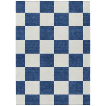 5' X 8' Navy Blue And Ivory Geometric Washable Indoor Outdoor Area Rug