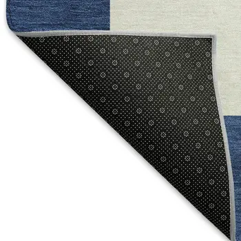 8' Navy Blue And Ivory Round Geometric Washable Indoor Outdoor Area Rug