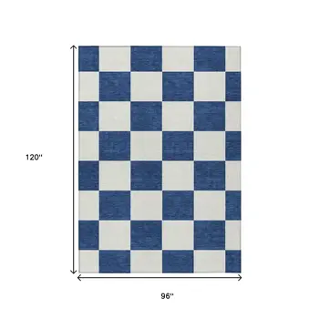 8' X 10' Navy Blue And Ivory Geometric Washable Indoor Outdoor Area Rug