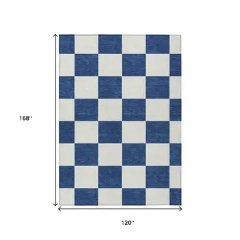 10' X 14' Navy Blue And Ivory Geometric Washable Indoor Outdoor Area Rug
