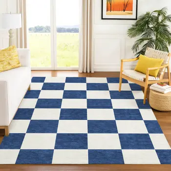 10' X 14' Navy Blue And Ivory Geometric Washable Indoor Outdoor Area Rug