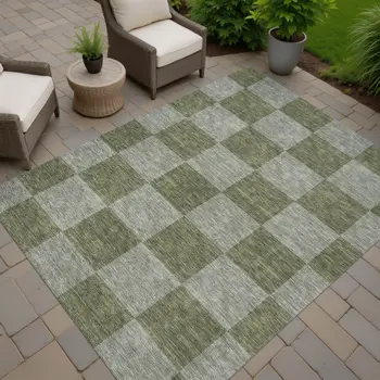 3' X 5' Olive Green And Gray Geometric Washable Indoor Outdoor Area Rug