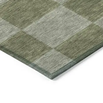 3' X 5' Olive Green And Gray Geometric Washable Indoor Outdoor Area Rug