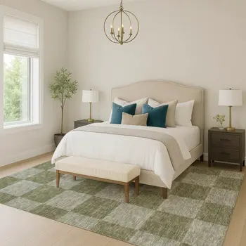 3' X 5' Olive Green And Gray Geometric Washable Indoor Outdoor Area Rug