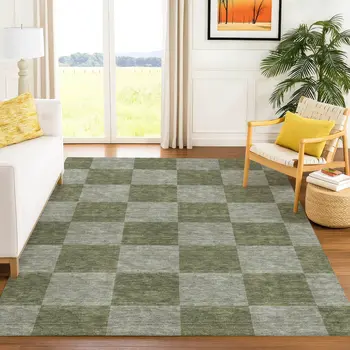 3' X 5' Olive Green And Gray Geometric Washable Indoor Outdoor Area Rug