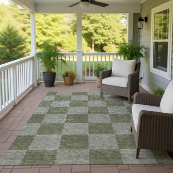 3' X 5' Olive Green And Gray Geometric Washable Indoor Outdoor Area Rug