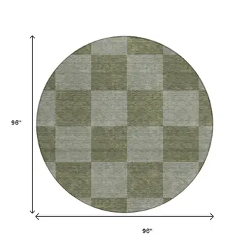 8' Olive Green And Gray Round Geometric Washable Indoor Outdoor Area Rug