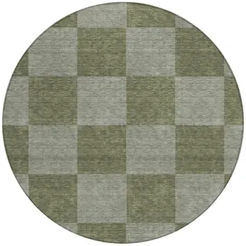 8' Olive Green And Gray Round Geometric Washable Indoor Outdoor Area Rug