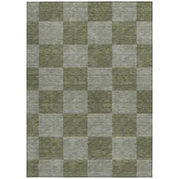 9' X 12' Olive Green And Gray Geometric Washable Indoor Outdoor Area Rug