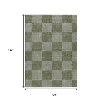 9' X 12' Olive Green And Gray Geometric Washable Indoor Outdoor Area Rug