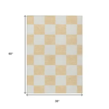 3' X 5' Peach And Beige Geometric Washable Indoor Outdoor Area Rug
