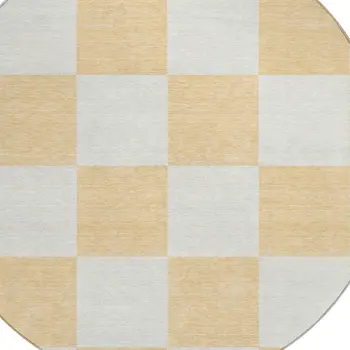 8' Peach And Beige Round Geometric Washable Indoor Outdoor Area Rug