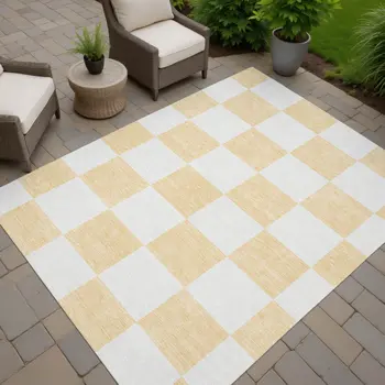 9' X 12' Peach And Beige Geometric Washable Indoor Outdoor Area Rug