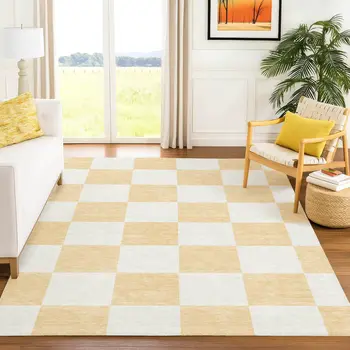 9' X 12' Peach And Beige Geometric Washable Indoor Outdoor Area Rug