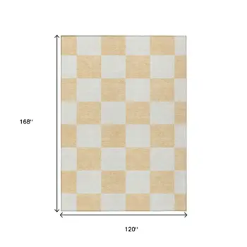 10' X 14' Peach And Beige Geometric Washable Indoor Outdoor Area Rug