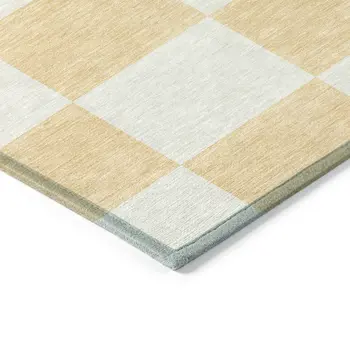 10' X 14' Peach And Beige Geometric Washable Indoor Outdoor Area Rug