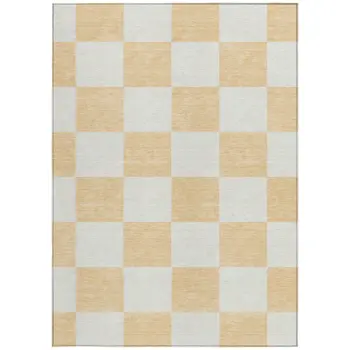 10' X 14' Peach And Beige Geometric Washable Indoor Outdoor Area Rug