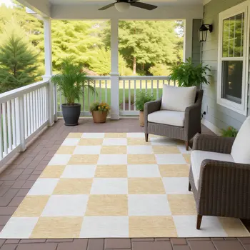10' X 14' Peach And Beige Geometric Washable Indoor Outdoor Area Rug