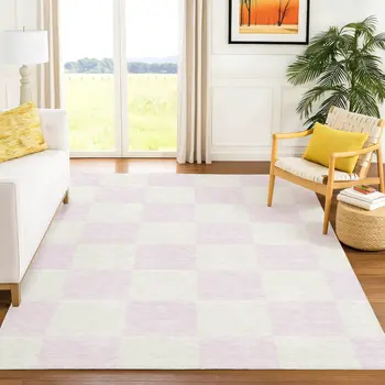 5' X 8' Pink And Ivory Geometric Washable Indoor Outdoor Area Rug