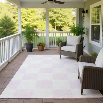 5' X 8' Pink And Ivory Geometric Washable Indoor Outdoor Area Rug