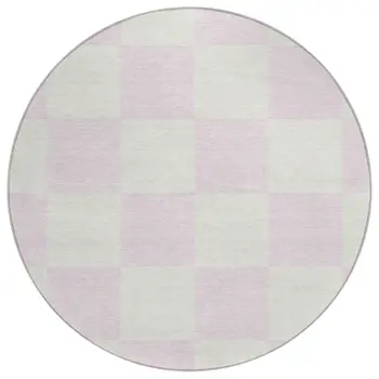 8' Pink And Ivory Round Geometric Washable Indoor Outdoor Area Rug