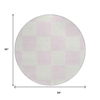 8' Pink And Ivory Round Geometric Washable Indoor Outdoor Area Rug