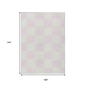 9' X 12' Pink And Ivory Geometric Washable Indoor Outdoor Area Rug