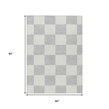 5' X 8' Silver And Ivory Geometric Washable Indoor Outdoor Area Rug