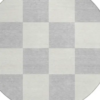 8' Silver And Ivory Round Geometric Washable Indoor Outdoor Area Rug