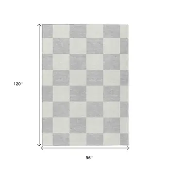 8' X 10' Silver And Ivory Geometric Washable Indoor Outdoor Area Rug