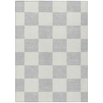 9' X 12' Silver And Ivory Geometric Washable Indoor Outdoor Area Rug