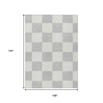 9' X 12' Silver And Ivory Geometric Washable Indoor Outdoor Area Rug