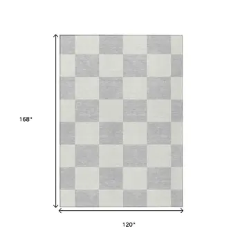 10' X 14' Silver And Ivory Geometric Washable Indoor Outdoor Area Rug