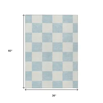 3' X 5' Sky Blue And Ivory Geometric Washable Indoor Outdoor Area Rug